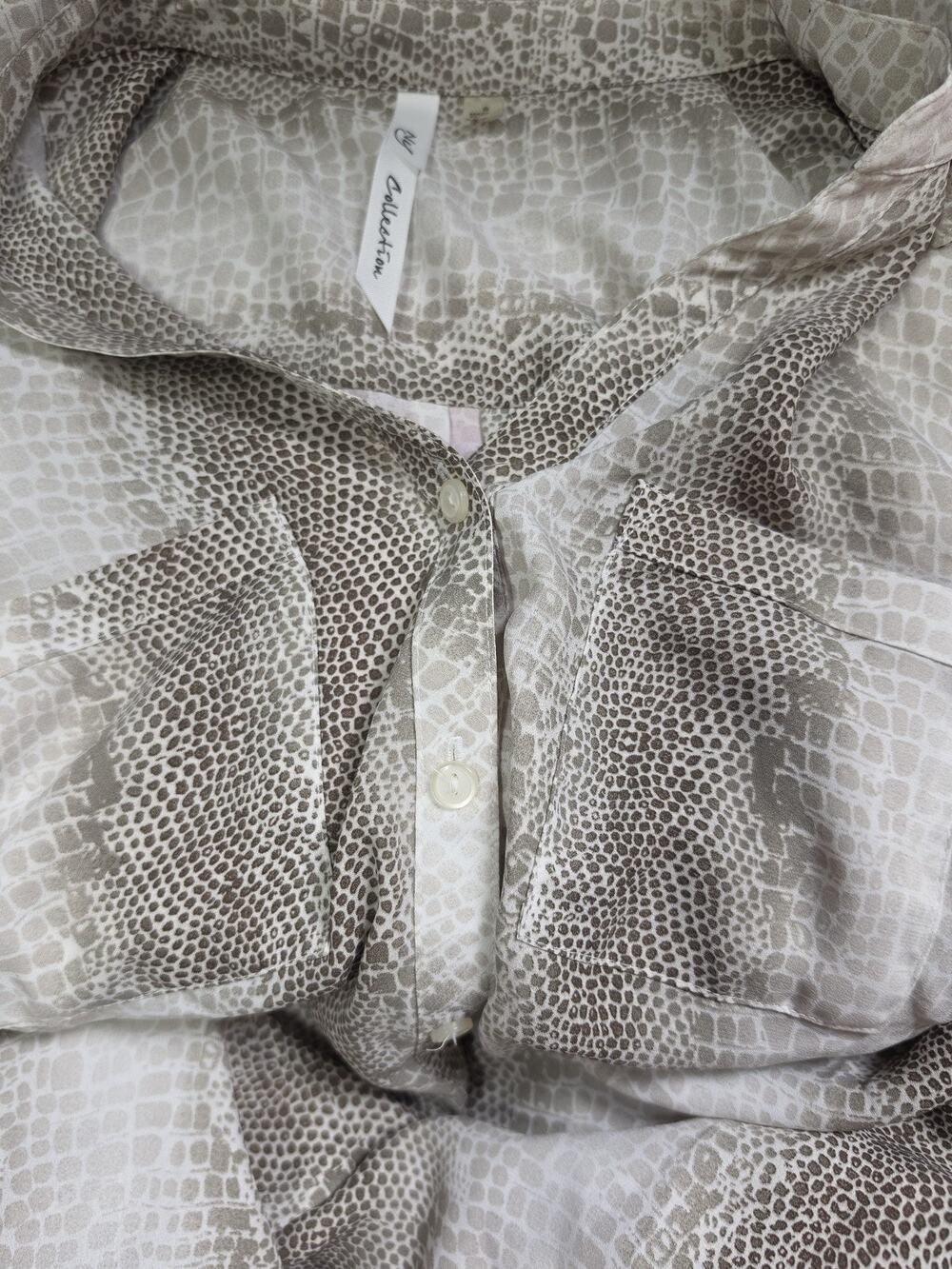 NY Collection Blouse Small Taupe Snakeskin Print Button Front
